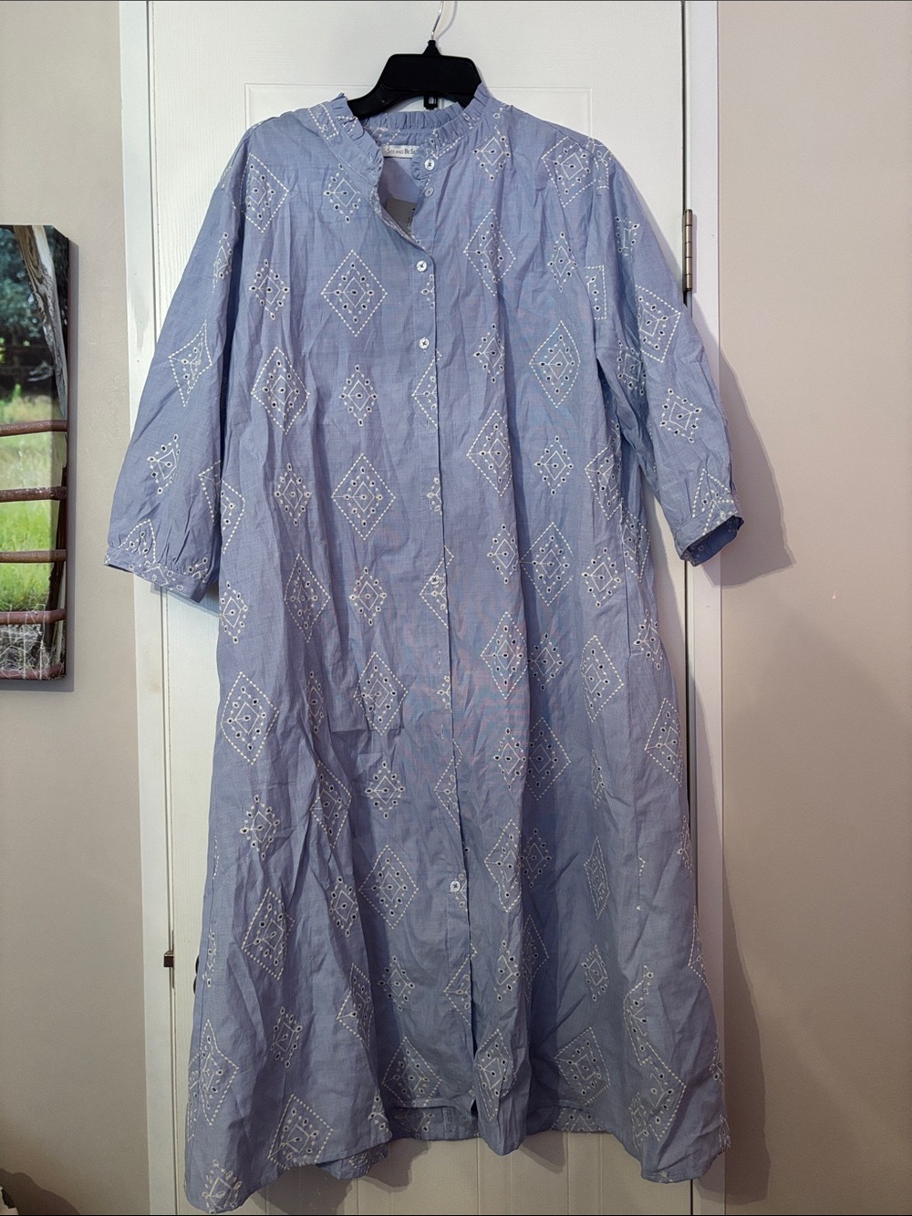 Light Blue Eyelet Embroidered Button-Up Midi Dress